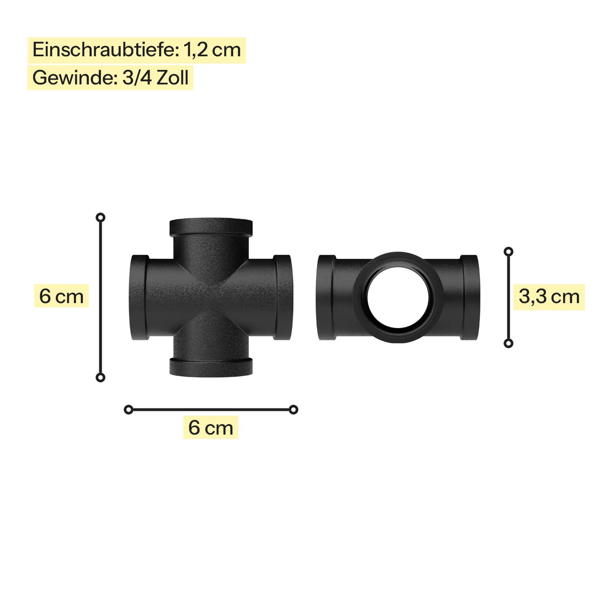 Kreuzstück Temperguss Fitting Maßebild
