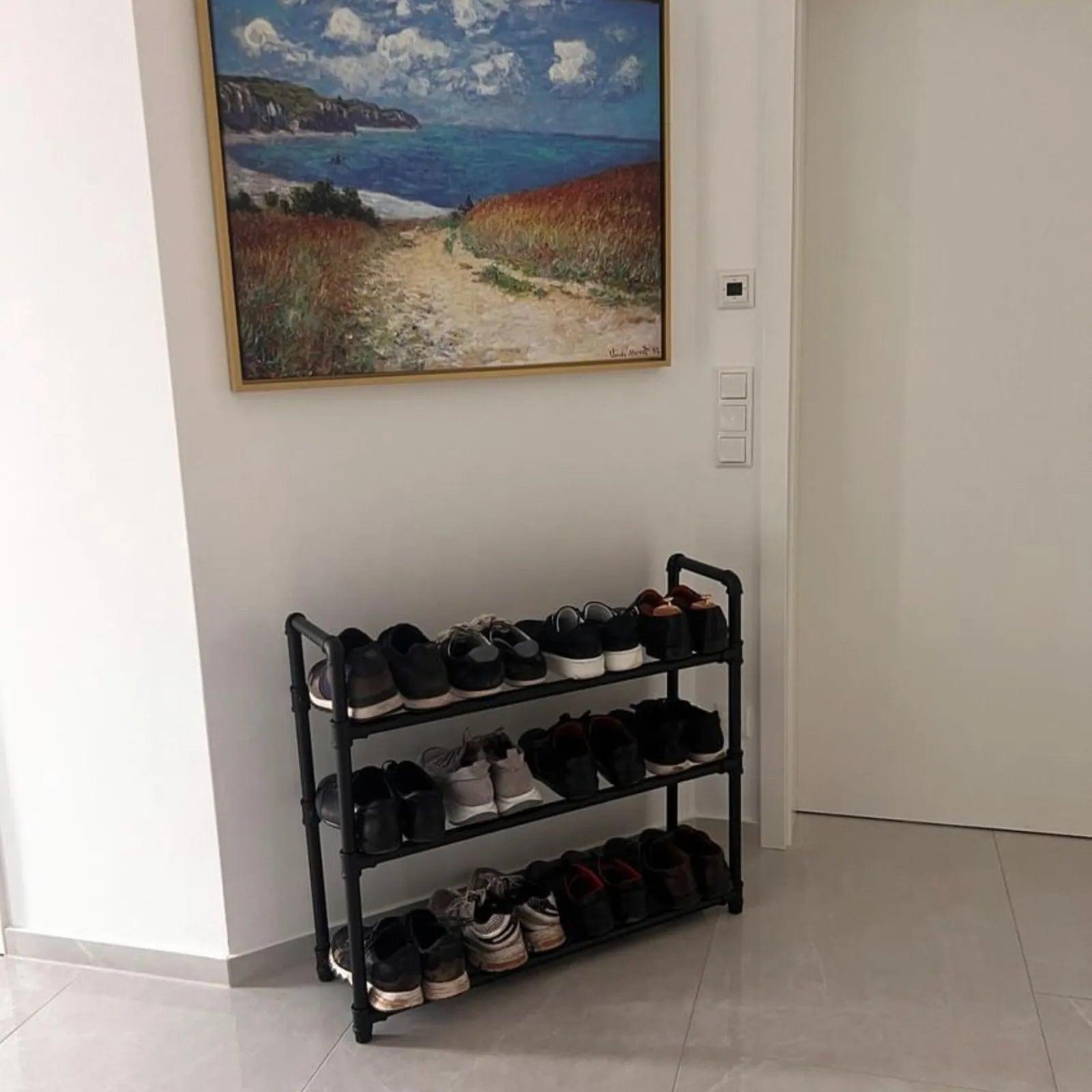 Rohrmöbel Schuhregal schwarz mit drei Ebenen - Modell Kate