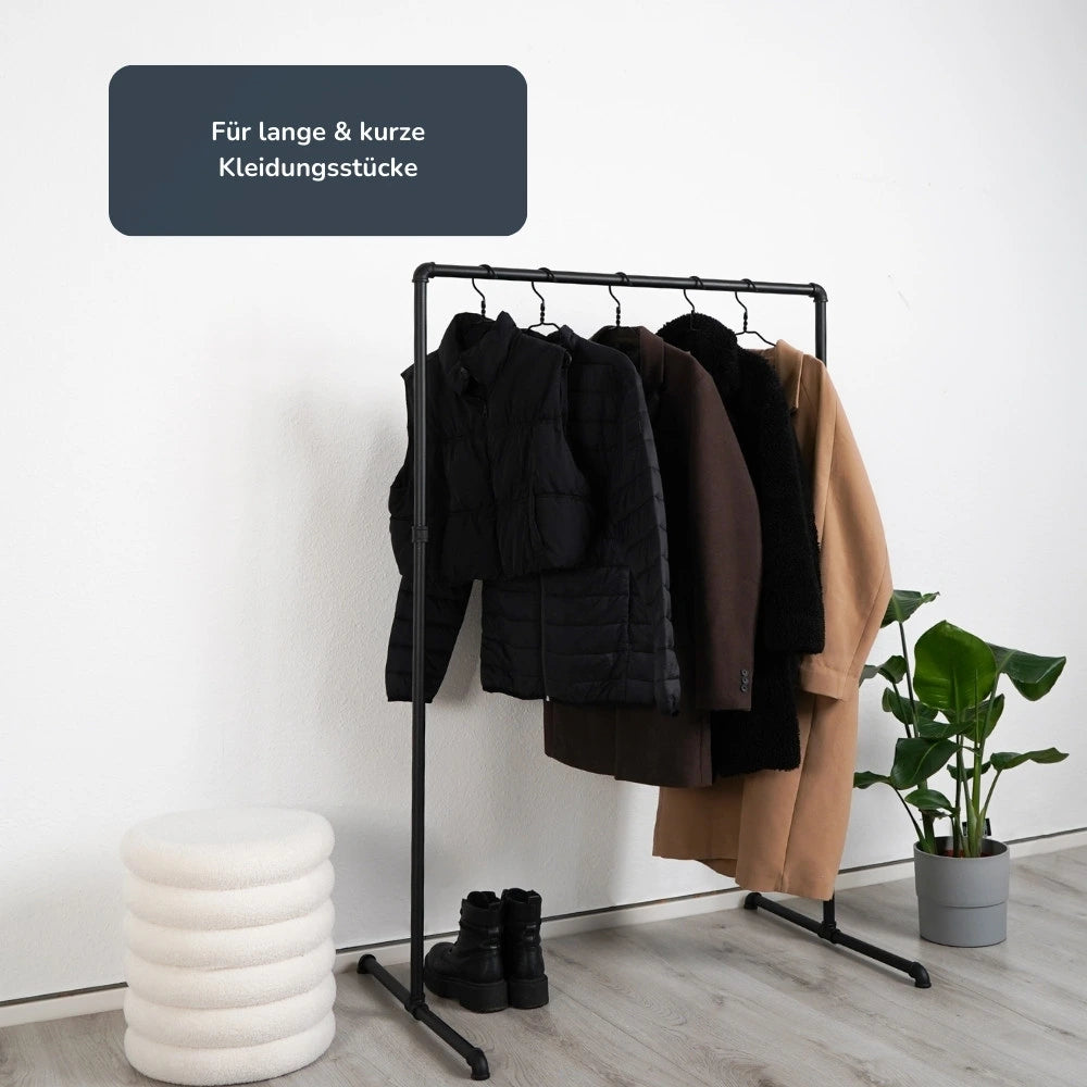 Freistehender Kleiderständer schwarz - U Form - Schräge Ansicht mit mit verschiedenen Längen - Modell Paula:::schwarz