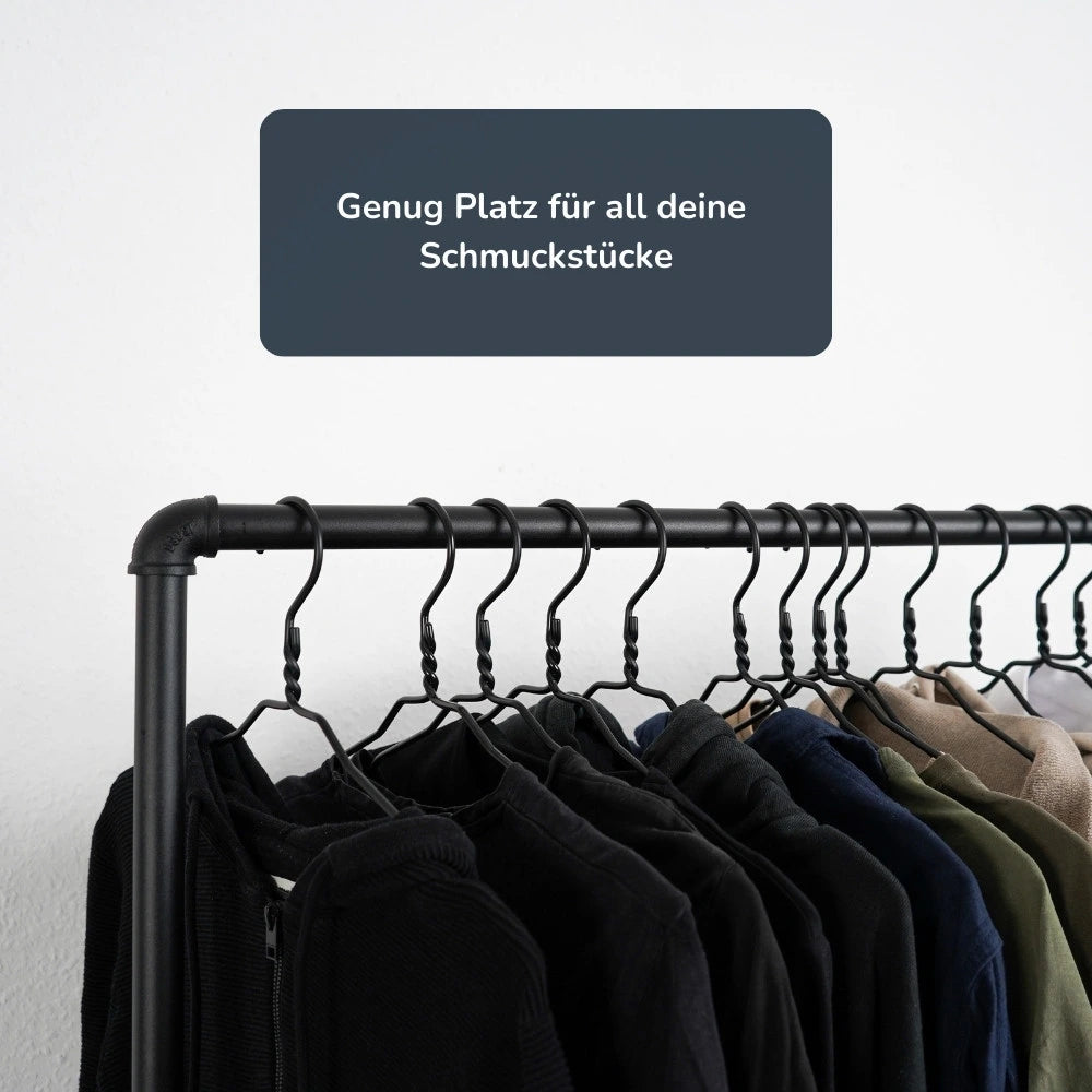 Freistehender Kleiderständer schwarz - U Form - Nahansicht Kleiderbügel - Modell Paula:::schwarz