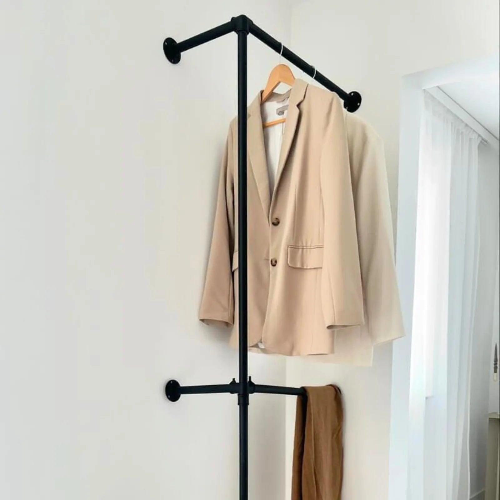Platzsparende Garderobenlösung - Kleiderstange für kleinen Flur - Modell Hendrik Double schwarz