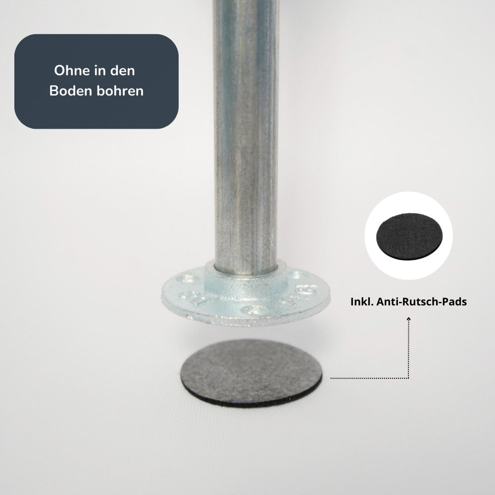 Anti Rutsch Pad - ohne in den Boden bohren - Flansch Silber Nahaufnahme:::silber