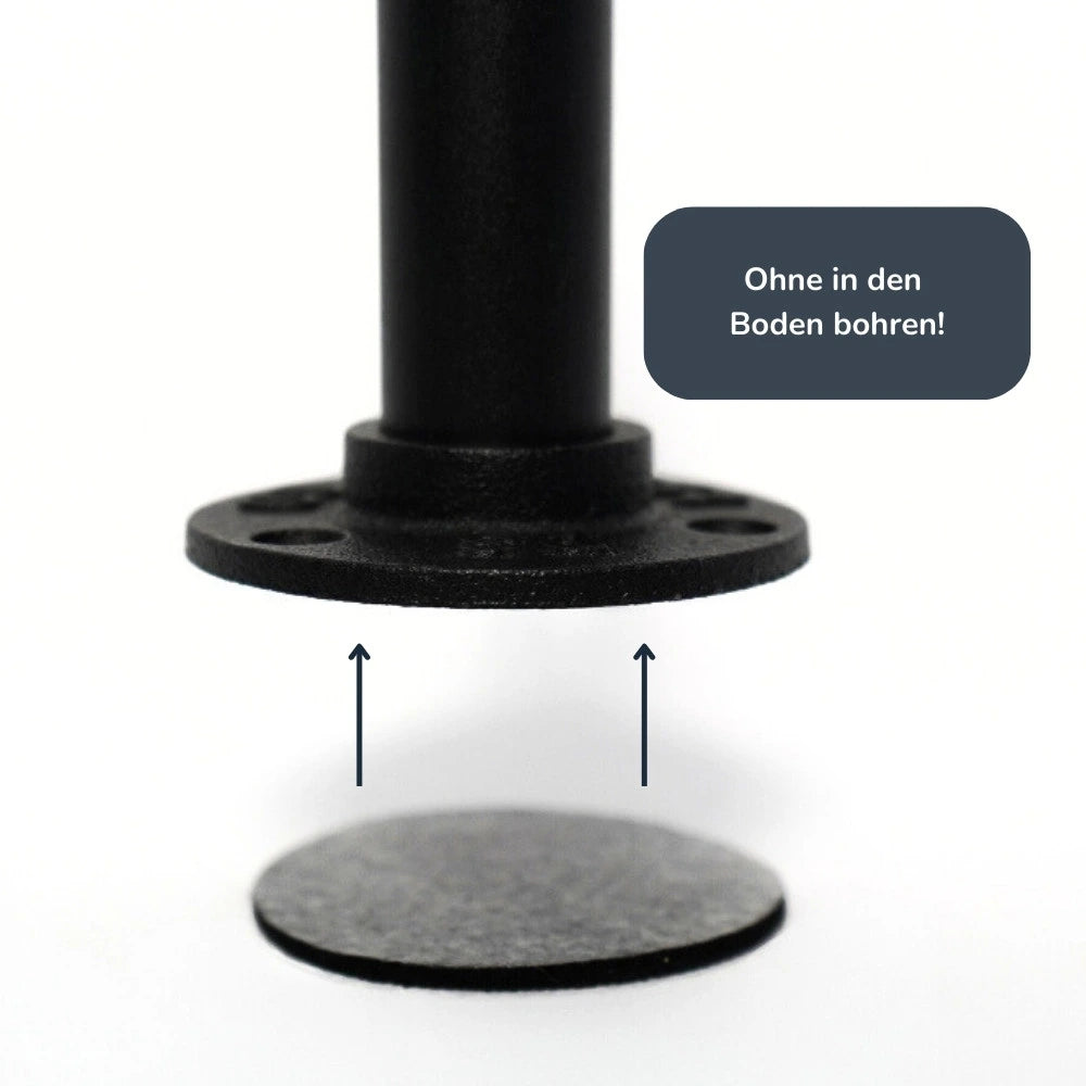 Kleiderstange mit Regalbrettern - Rohrmöbel - Nahaufnahme Fußstück - Modell Magnus V:::schwarz