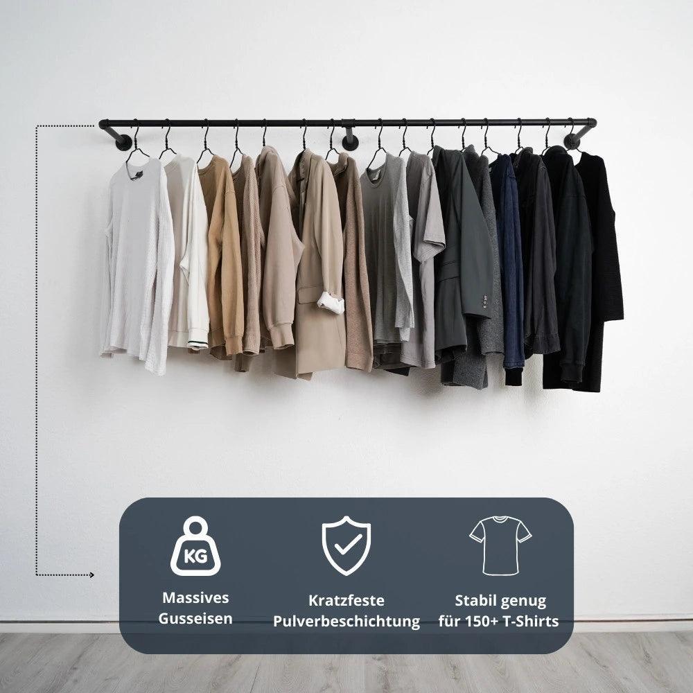 Kleiderstange wandmontiert schwarz - Modell Kaspar Double - frontal Ansicht:::schwarz