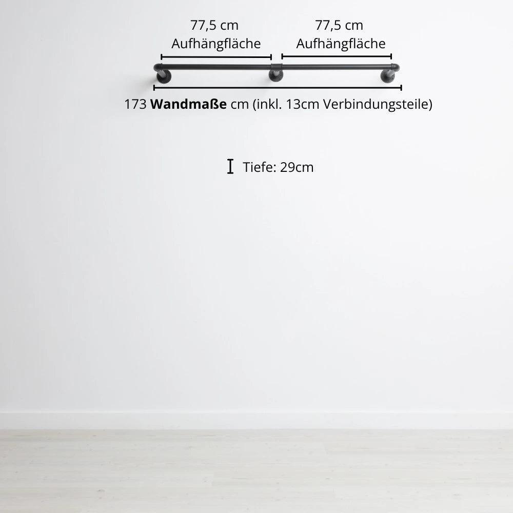 Kleiderstange wandmontiert schwarz - Modell Kaspar Double - Maßebild 173cm Breite|||49628204892424