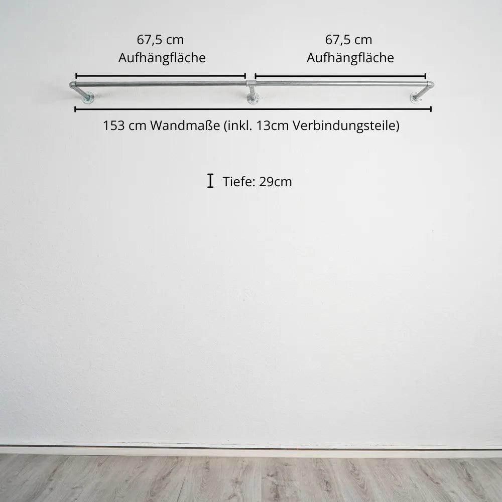 Kleiderstange wandmontiert schwarz - Modell Kaspar Double - Maßebild 153cm Breite|||50881534427400