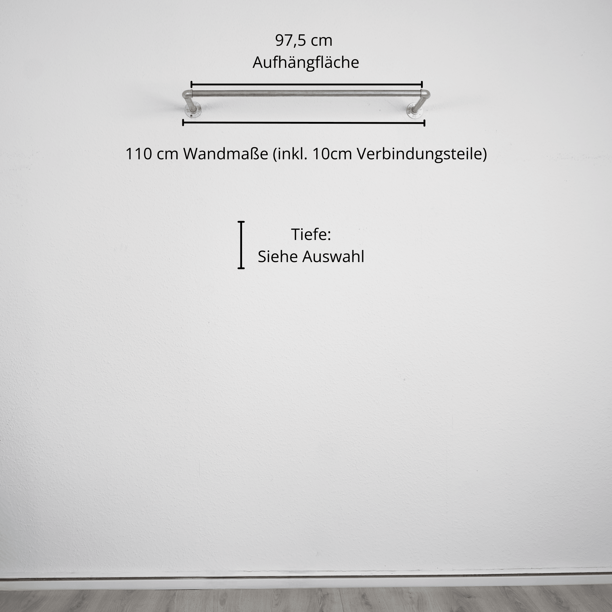 Kleiderstange wandmontiert silber- Modell Kaspar - Maßebild 110cm Breite|||50937762119944,50937762152712,50937762185480,50937762218248