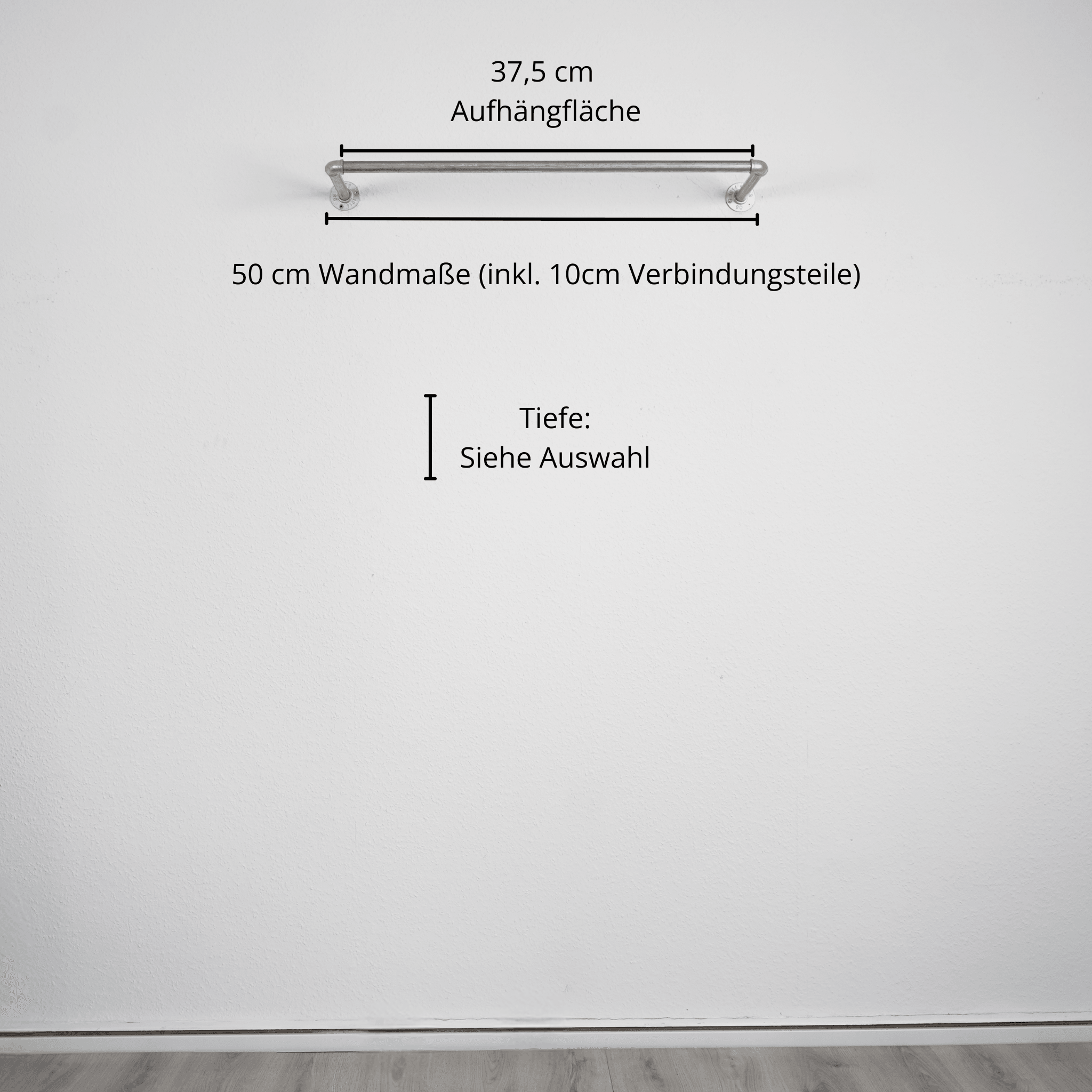 Kleiderstange wandmontiert silber- Modell Kaspar - Maßebild 50cm Breite|||50937761333512,50937761366280,50937761399048,50937761431816