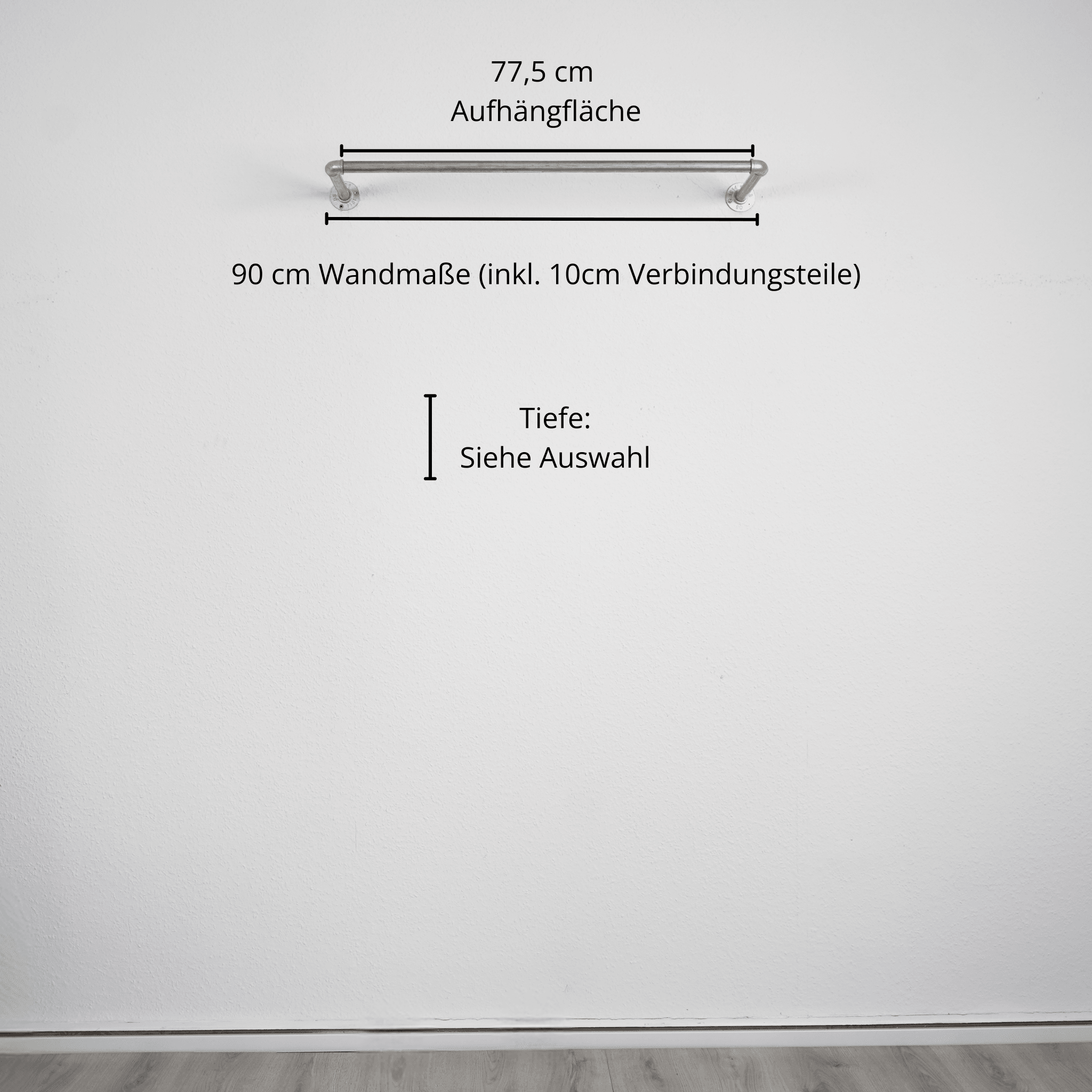 Kleiderstange wandmontiert silber- Modell Kaspar - Maßebild 90cm Breite|||50937761857800,50937761890568,50937761923336,50937761956104