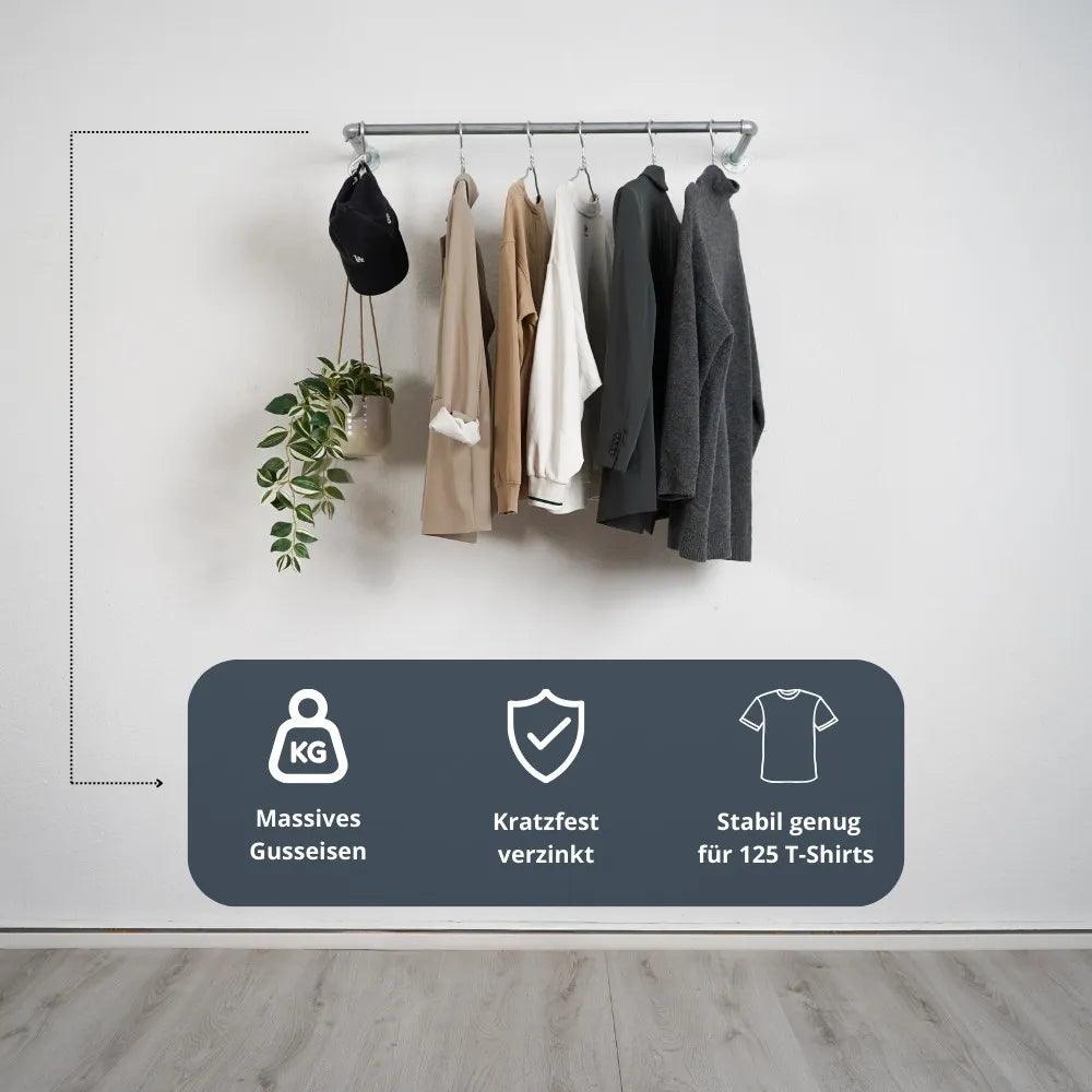 Kleiderstange silber wandmontiert - Ansicht vorne - Modell Kaspar:::silber