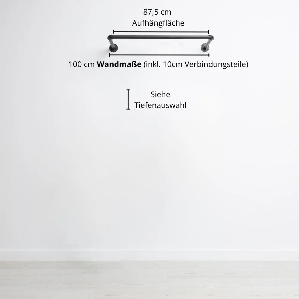 Kleiderstange wandmontiert schwarz - Modell Kaspar - Maßebild 100cm Breite|||44645924864264,50338581872904,50338581905672,44645924897032