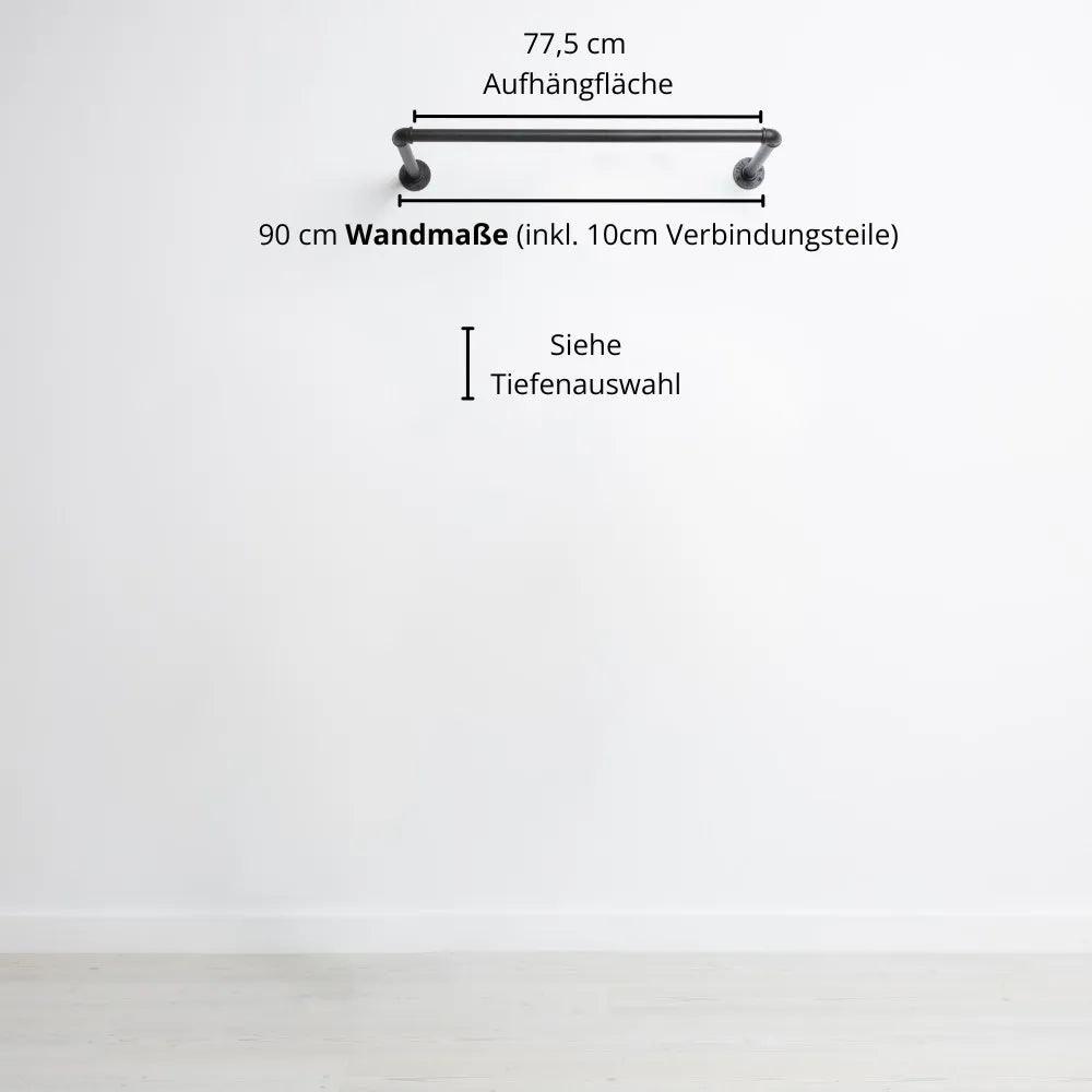 Kleiderstange wandmontiert schwarz - Modell Kaspar - Maßebild 90cm Breite|||44645924798728,50338581840136,50338581807368,44645924831496