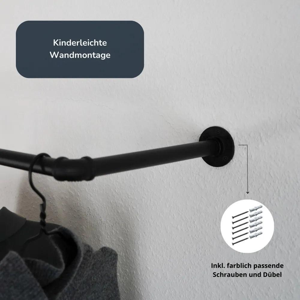 Kleiderstange wandmontiert schwarz - Nahansicht Wandbefestigung - Modell Kaspar:::schwarz