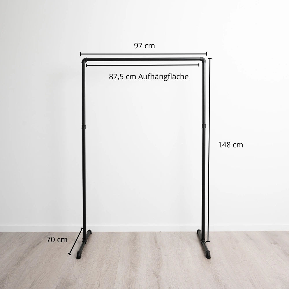 Freistehender Kleiderständer schwarz - U Form - Maßebild - Modell Paula:::schwarz