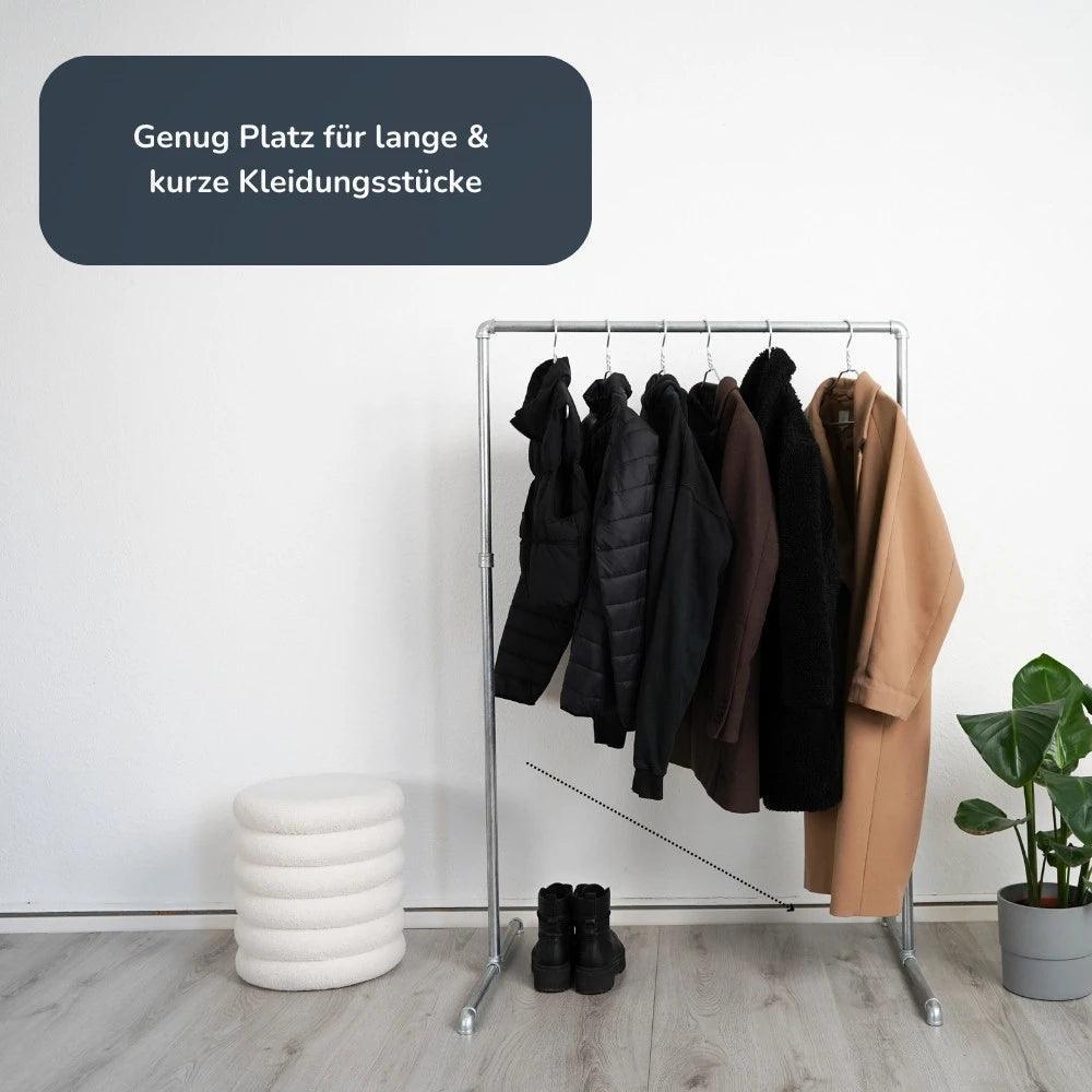 Kleiderständer freistehend silber - U Form - Frontal Ansicht kurze und lange Kleidung - Modell Paula:::silber