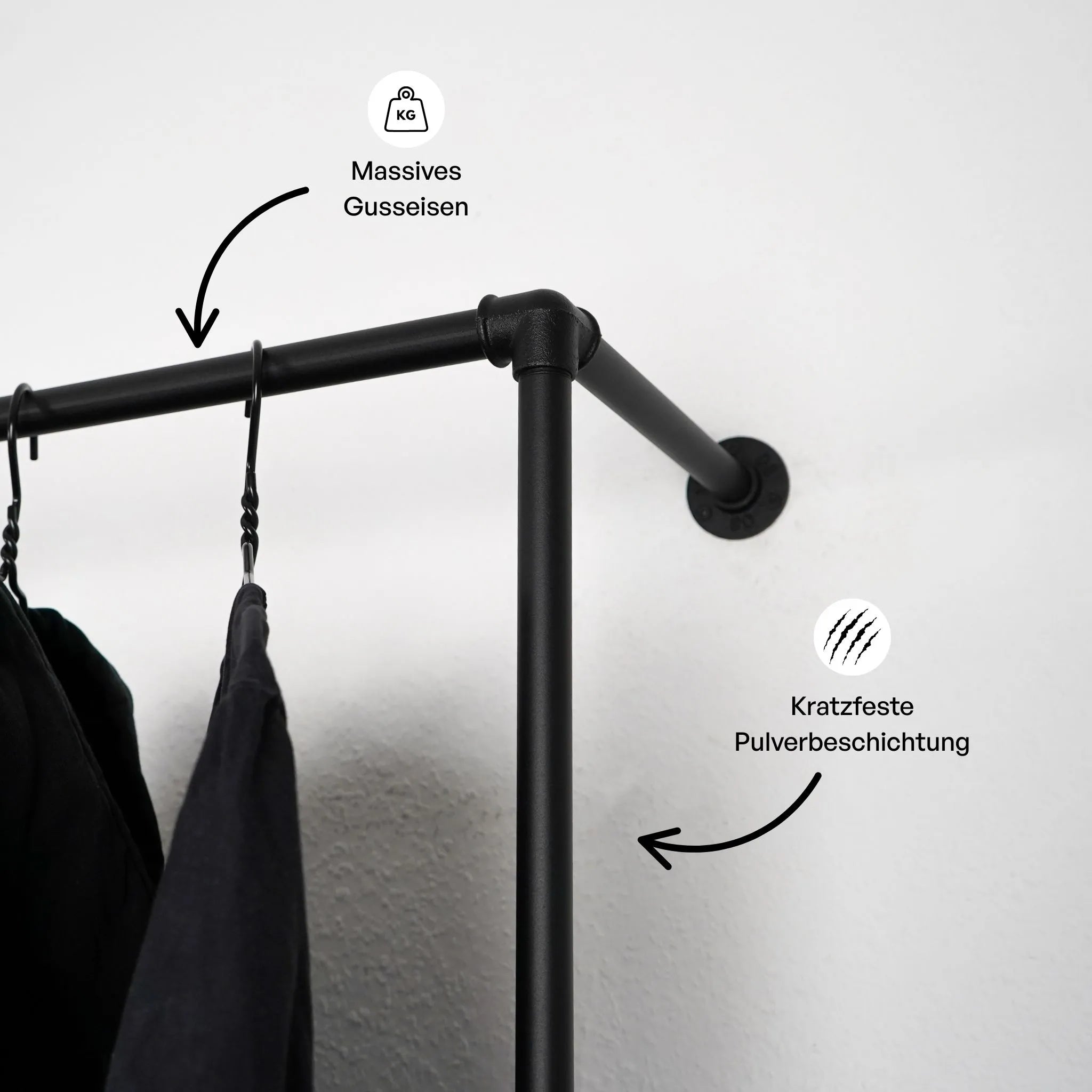 Industrielles Wasserrohr 6-100 cm - 3/4 schwarz - Gusseisen - Rohrmöbel Nahaufnahme Kleidereisen|||44645937807624,44645937840392,44645937873160,44645937905928,44645937938696,44645937971464,44645938004232,44645938037000,44645938069768,44645938102536,44645938135304,44645938168072,44645938200840