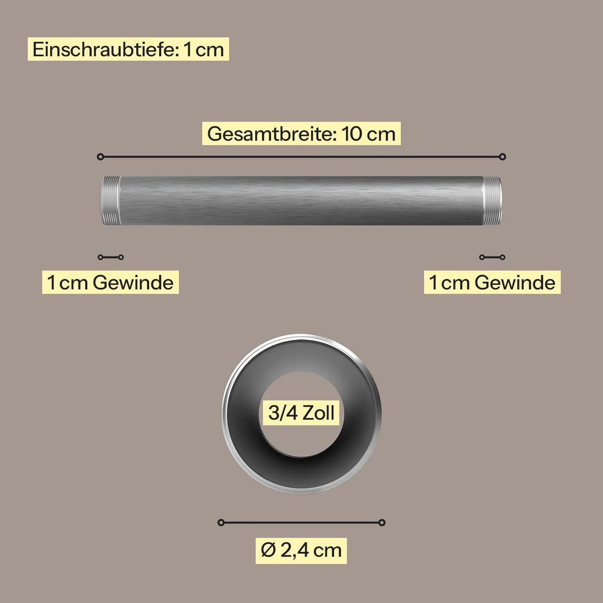 Industrielles Wasserrohr 10 cm - 3/4 silber - Maßebild - Kleidereisen|||50832669212936