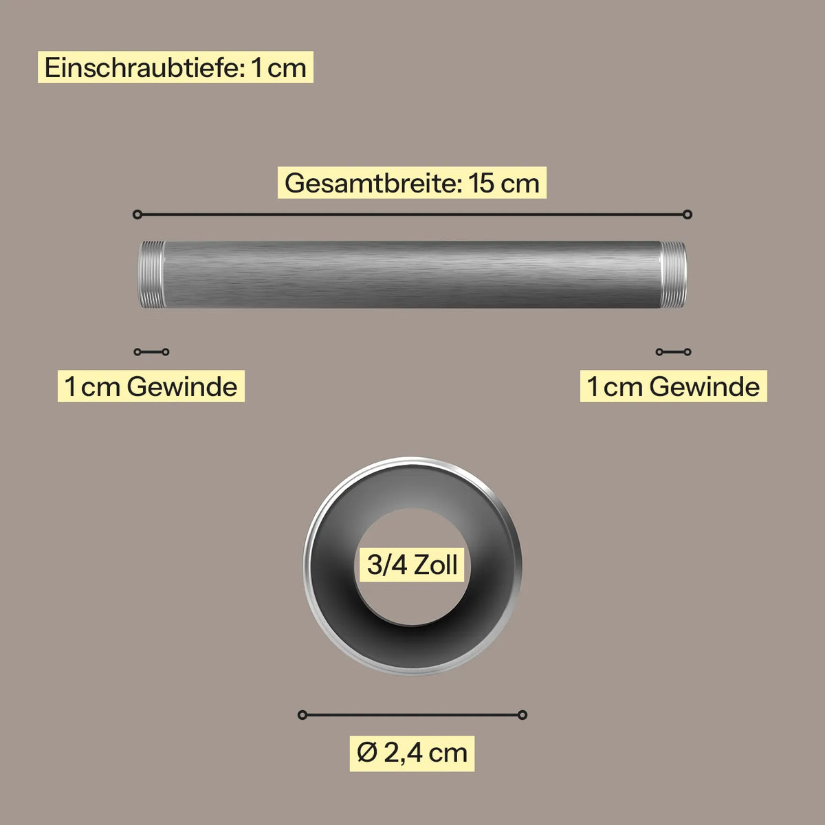 Industrielles Wasserrohr 15 cm - 3/4 silber - Maßebild - Kleidereisen|||50832669245704