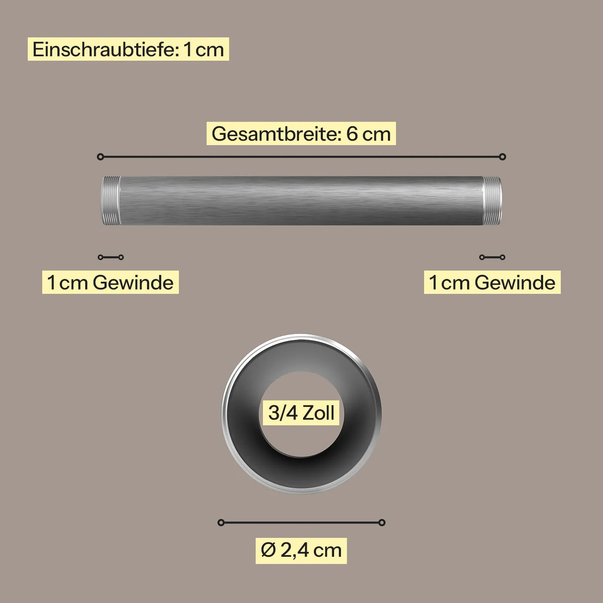 Industrielles Wasserrohr 6 cm - 3/4 silber - Maßebild - Kleidereisen|||50832669180168