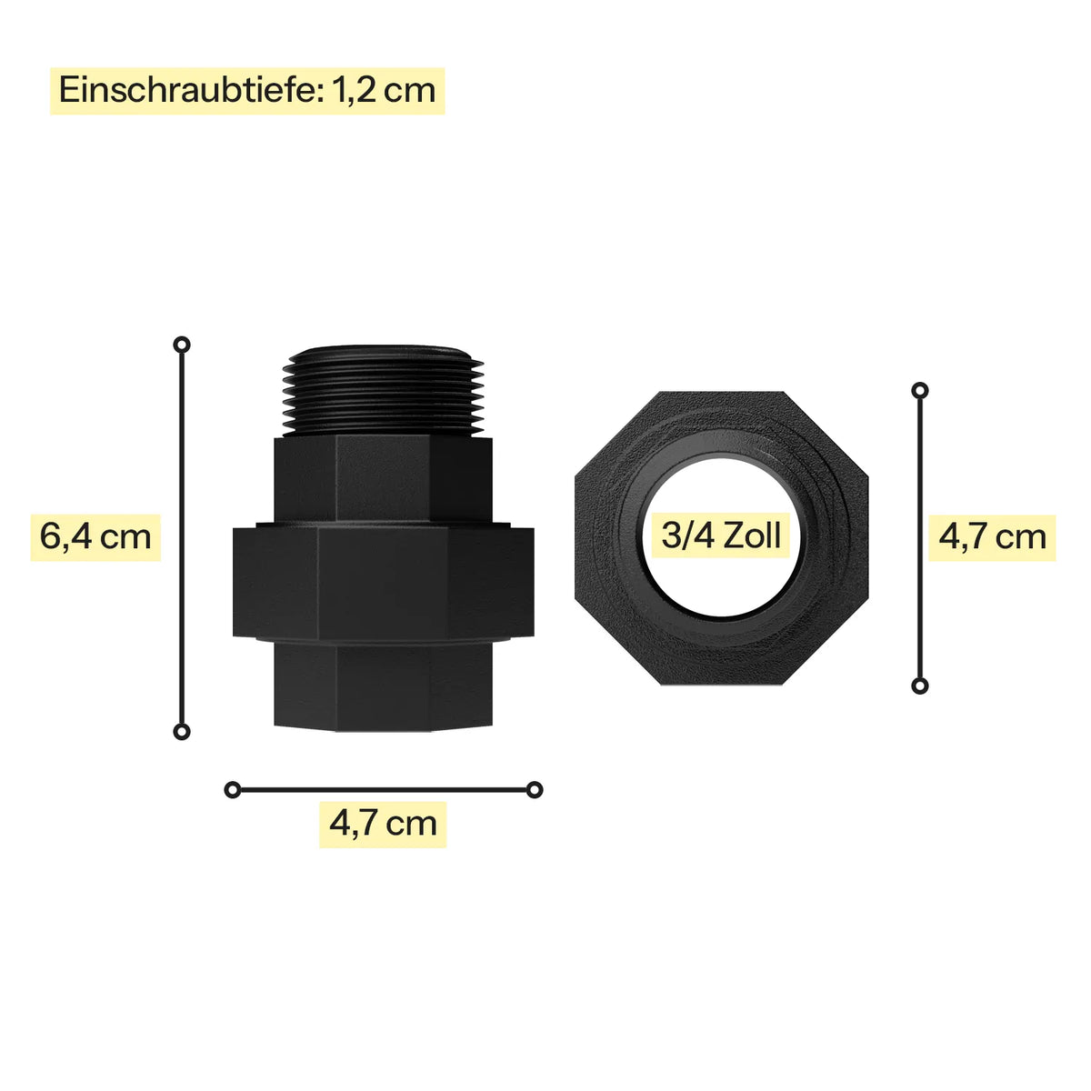 Gewindeverbinder Gegenläufig schwarz Maßebild