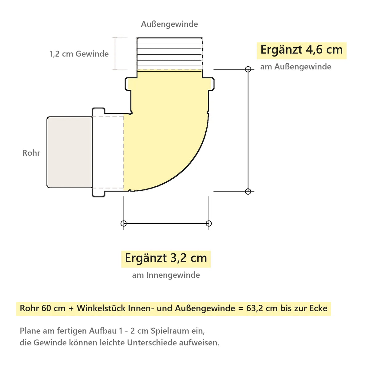 Winkelstück 90° Innen-/Außengewinde - 3/4" technische Zeichnung