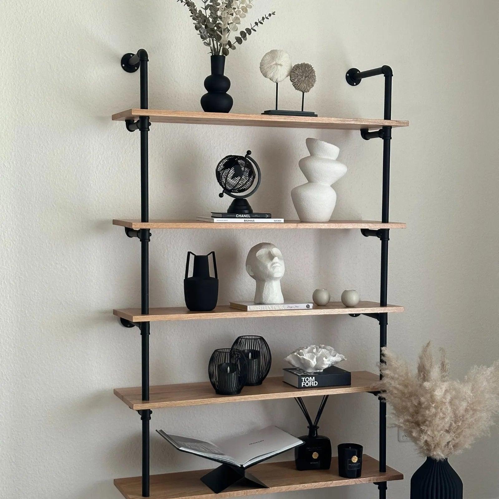 Rohrmöbel Regal schwarz - Viel Stauraum für das Wohnzimmer - Modell Noah