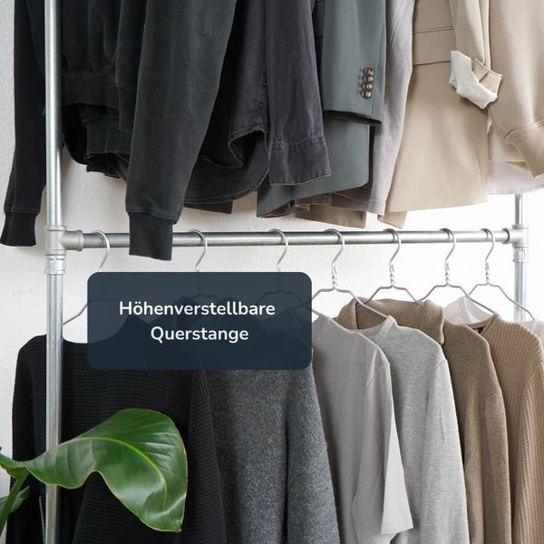 Kleiderstange mit Regalbrett - Helle Garderobe mit viel Stauraum Nahe Ansicht der höhenverstellbaren Querstange - Modell Lisa|||51541622128904