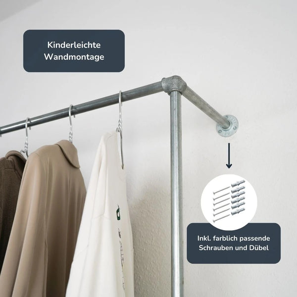 Kleiderstange wandmontiert Wandmontage nahaufnahme schwarz:::silber