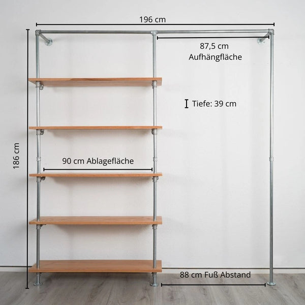 Kleiderstange wand mit Holzbrettern - Maßebild - Modell Elias V|||50992802562312