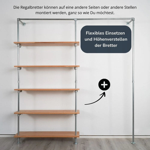 Kleiderstange wand mit Holzbrettern - Verstellbare Eichenbretter - Modell Elias V|||50992802562312