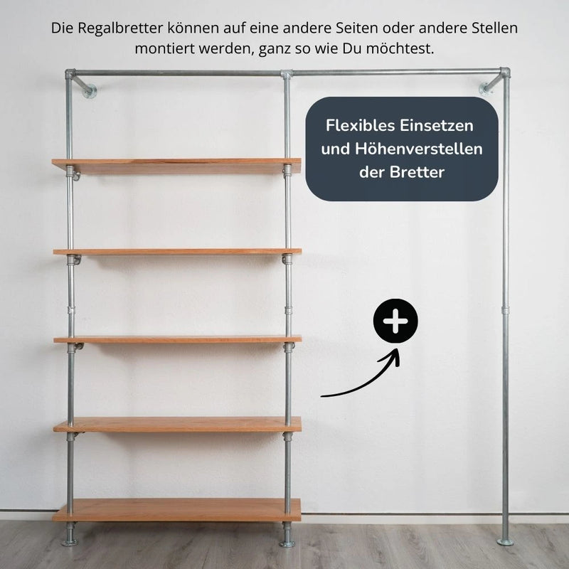Kleiderstange wand mit Holzbrettern - Verstellbare Eichenbretter - Modell Elias V|||50992802562312