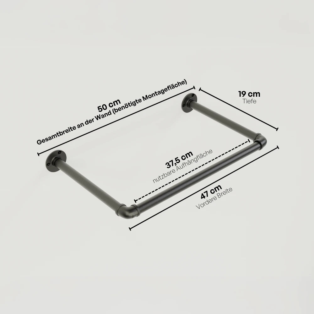 Kleiderstange wandmontiert schwarz - Modell Kaspar - Maßebild |||44645924536584,50937761333512