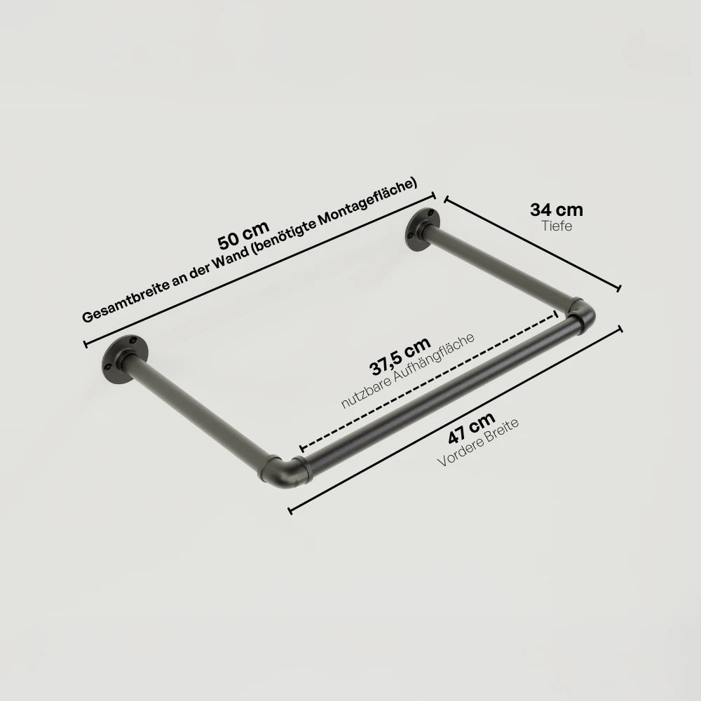 Kleiderstange wandmontiert schwarz - Modell Kaspar - Maßebild |||44645924569352,50937761431816