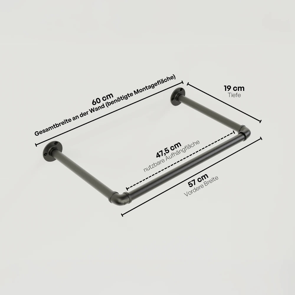 Kleiderstange wandmontiert schwarz - Modell Kaspar - Maßebild |||44645924602120,50937761464584