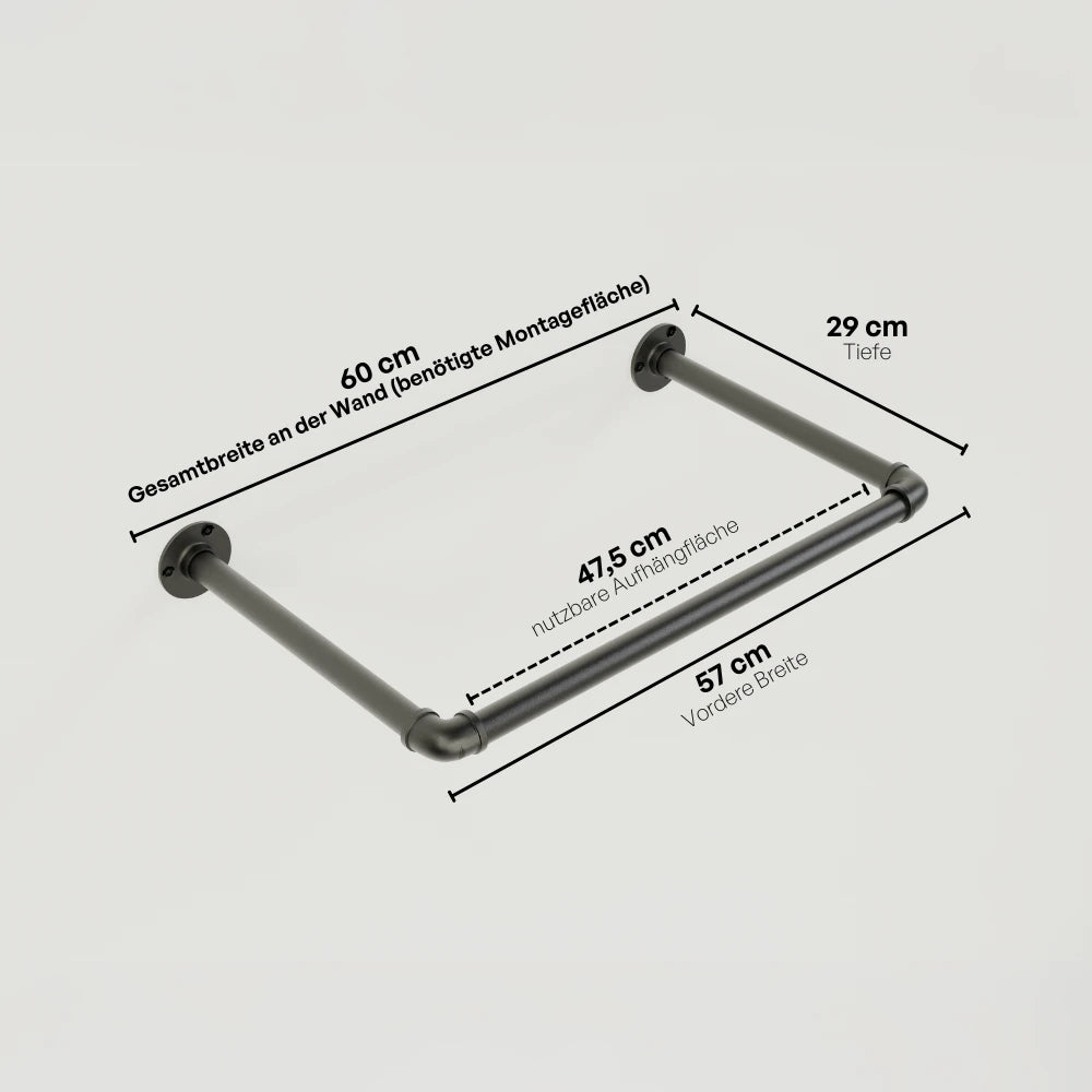 Kleiderstange wandmontiert schwarz - Modell Kaspar - Maßebild |||50338581643528,50937761530120