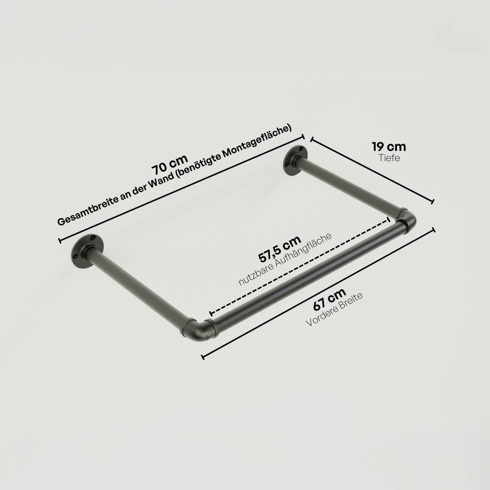 Kleiderstange wandmontiert schwarz - Modell Kaspar - Maßebild |||44645924667656,50937761595656
