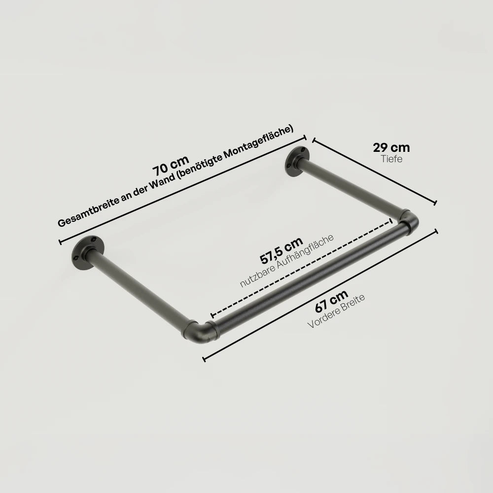 Kleiderstange wandmontiert schwarz - Modell Kaspar - Maßebild |||50338581709064,50937761661192
