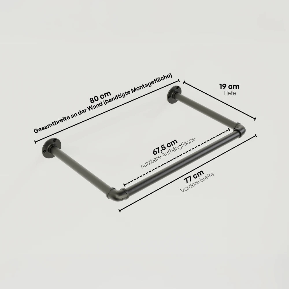 Kleiderstange wandmontiert schwarz - Modell Kaspar - Maßebild |||44645924733192,50937761726728