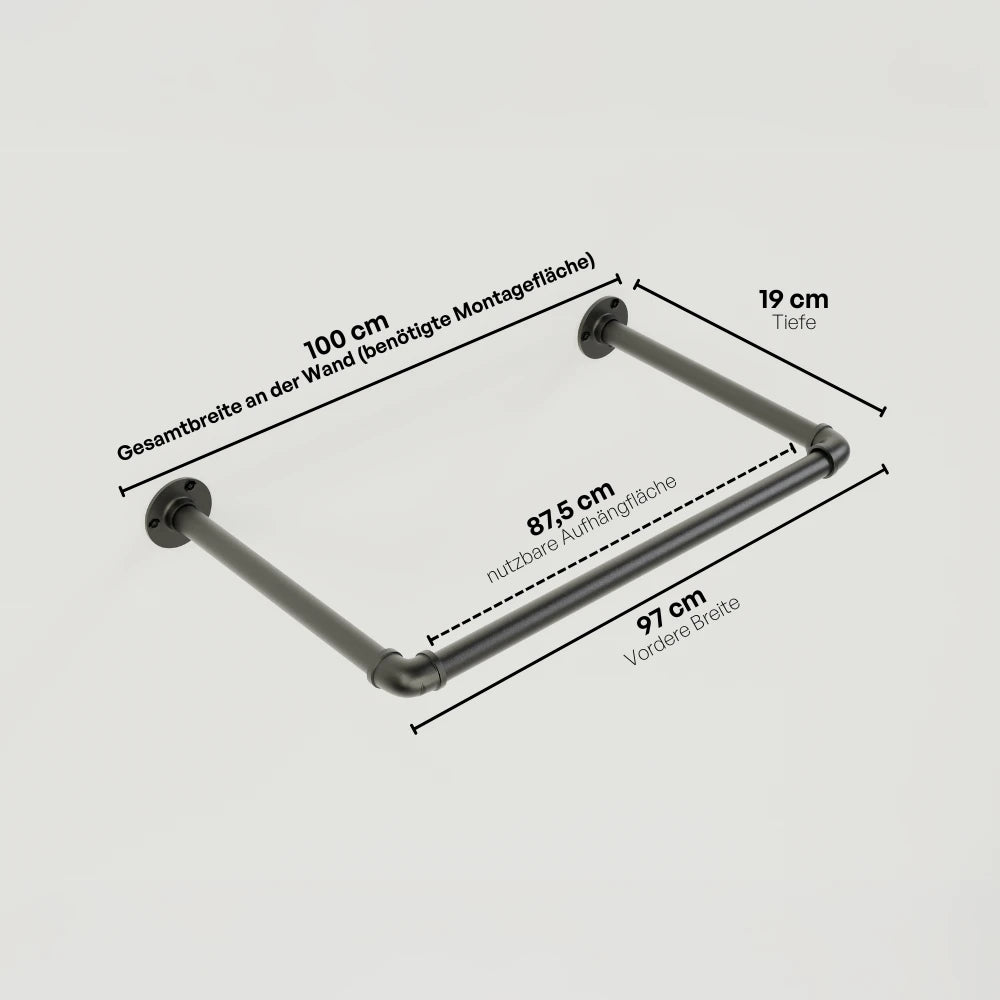 Kleiderstange wandmontiert schwarz - Modell Kaspar - Maßebild |||44645924864264,50937761988872