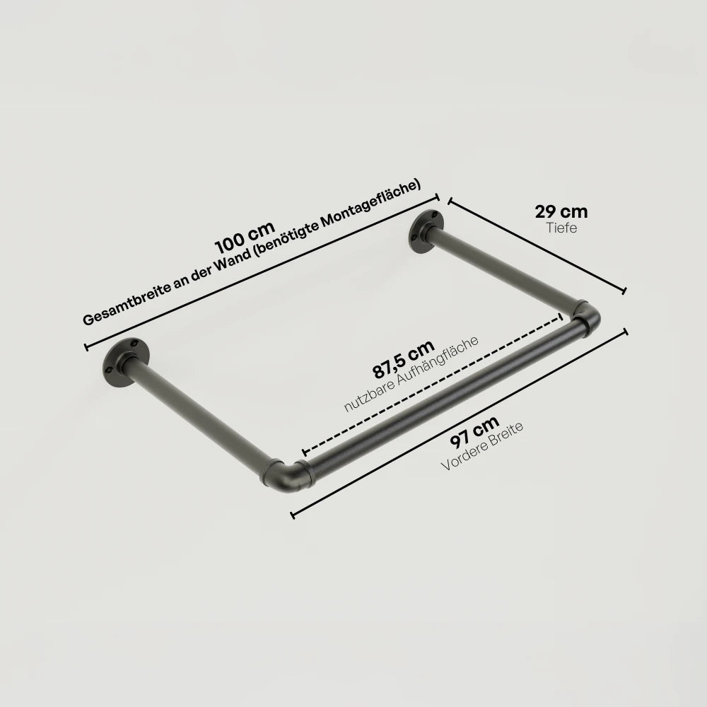 Kleiderstange wandmontiert schwarz - Modell Kaspar - Maßebild |||50338581905672,50937762054408