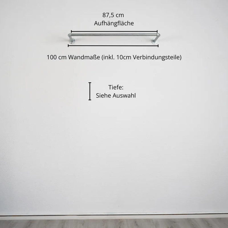 Kleiderstange wandmontiert silber- Modell Kaspar - Maßebild 100cm Breite|||50937761988872,50937762021640,50937762054408,50937762087176