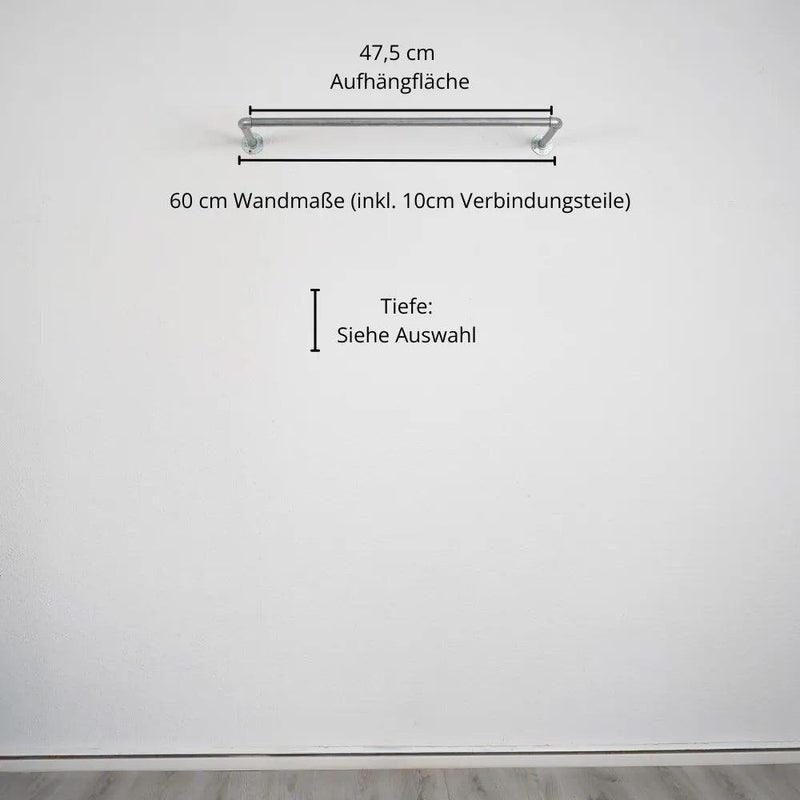 Kleiderstange wandmontiert silber- Modell Kaspar - Maßebild 60cm Breite|||50937761464584,50937761497352,50937761530120,50937761562888