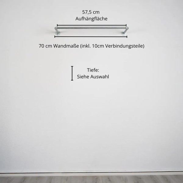 Kleiderstange wandmontiert silber- Modell Kaspar - Maßebild 70cm Breite|||50937761595656,50937761628424,50937761661192,50937761693960