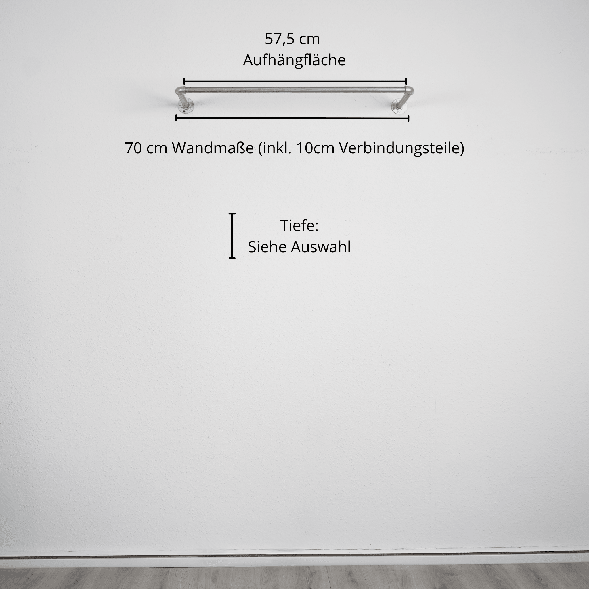 Kleiderstange wandmontiert silber- Modell Kaspar - Maßebild 70cm Breite|||50937761595656,50937761628424,50937761661192,50937761693960
