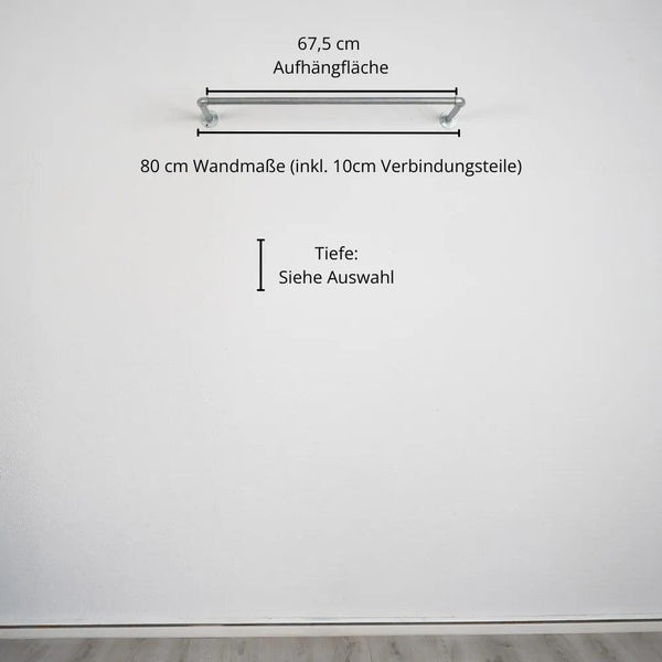 Kleiderstange wandmontiert silber- Modell Kaspar - Maßebild 80cm Breite|||50937761726728,50937761759496,50937761792264,50937761825032