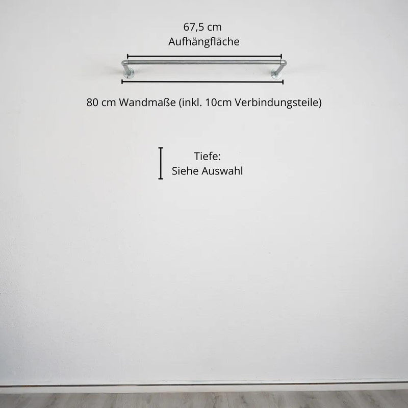 Kleiderstange wandmontiert silber- Modell Kaspar - Maßebild 80cm Breite|||50937761726728,50937761759496,50937761792264,50937761825032