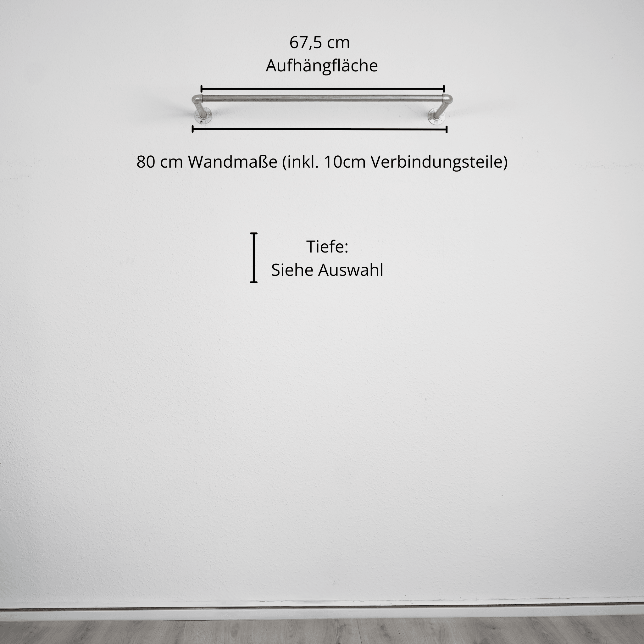 Kleiderstange wandmontiert silber- Modell Kaspar - Maßebild 80cm Breite|||50937761726728,50937761759496,50937761792264,50937761825032