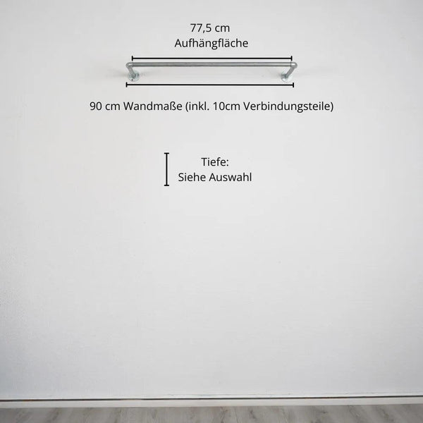 Kleiderstange wandmontiert silber- Modell Kaspar - Maßebild 90cm Breite|||50937761857800,50937761890568,50937761923336,50937761956104
