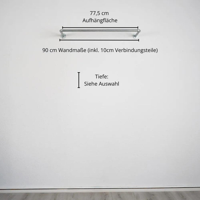 Kleiderstange wandmontiert silber- Modell Kaspar - Maßebild 90cm Breite|||50937761857800,50937761890568,50937761923336,50937761956104