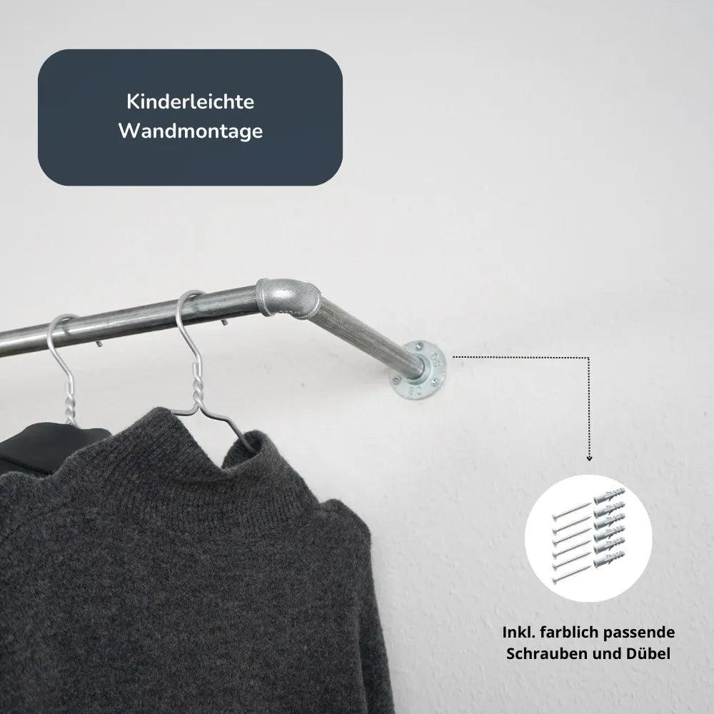 Kleiderstange wandmontiert silber - Nahansicht Wandbefestigung - Modell Kaspar:::silber